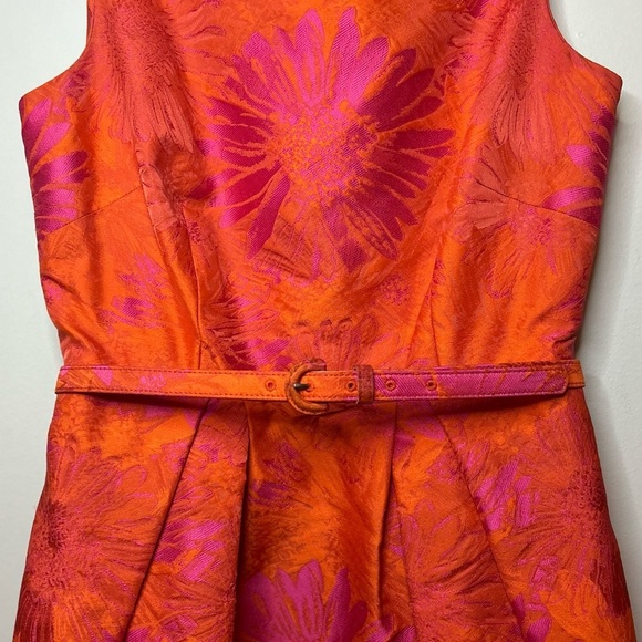 Carlisle 0 Orange Pink Floral Jacquard Cocktail Dress Size 4 - Picture 5 of 10